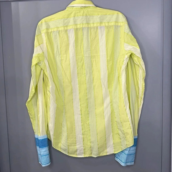 Ted Baker Button Down Shirt French Cuff Sleeve Green Stripe Size 3 Small - Picture 2 of 8